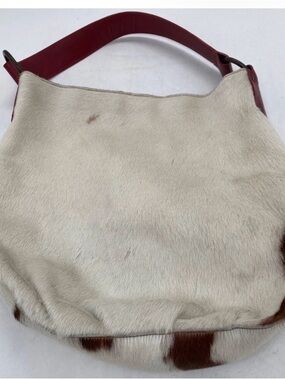 Made in Italy Maurizio Taiuti Cream and Brown Genuine Cowhide Bag with Red Strap